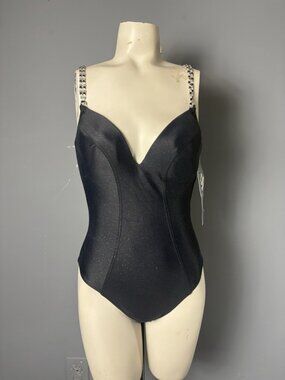 Vintage Y2K Diva by Rachel Pappo Womens Size 8 One-Piece Black Push-Up Swimsuit